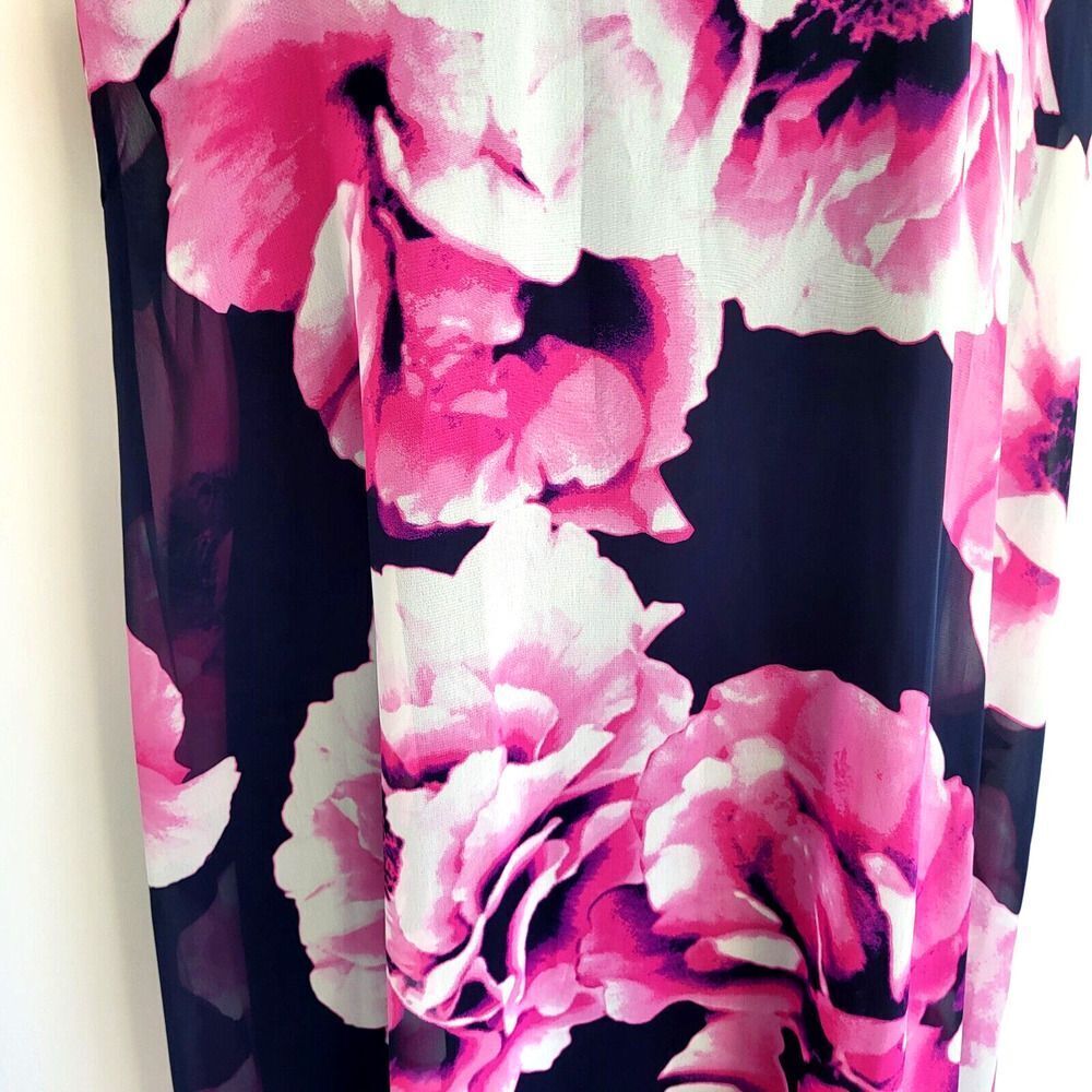 Eliza J Size 12 Multi-Colored Floral Chiffon Overlay Dress Back Zip Black Pink - Picture 11 of 15